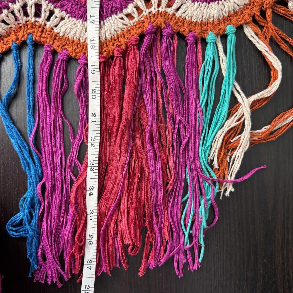 Free People Crochet Sweater Womens XS Fringe Poncho Boho Festival Coachella NEW - Picture 10 of 11